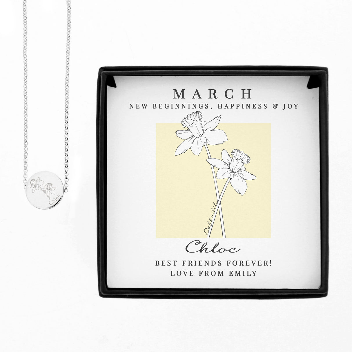 Personalised March Birth Flower Necklace and Box: 5 - Necklaces By Gift Moments