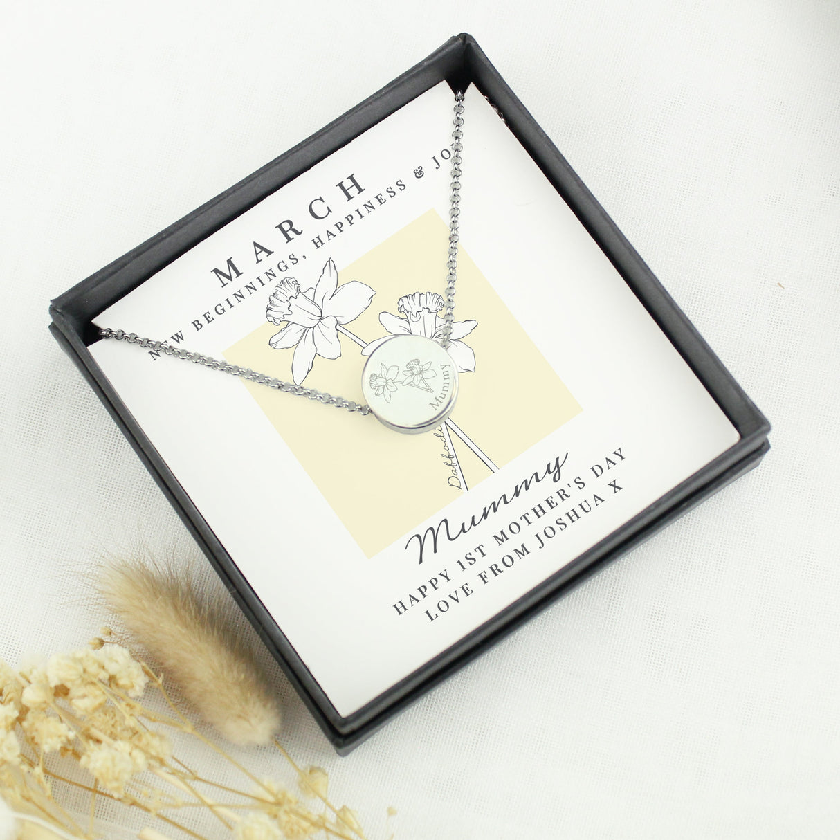 Personalised March Birth Flower Necklace and Box: 2 - Necklaces By Gift Moments