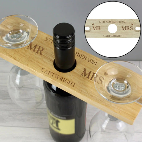 Personalised Married Couple Wine Glass & Bottle Holder: 4 - Barware By Gift Moments
