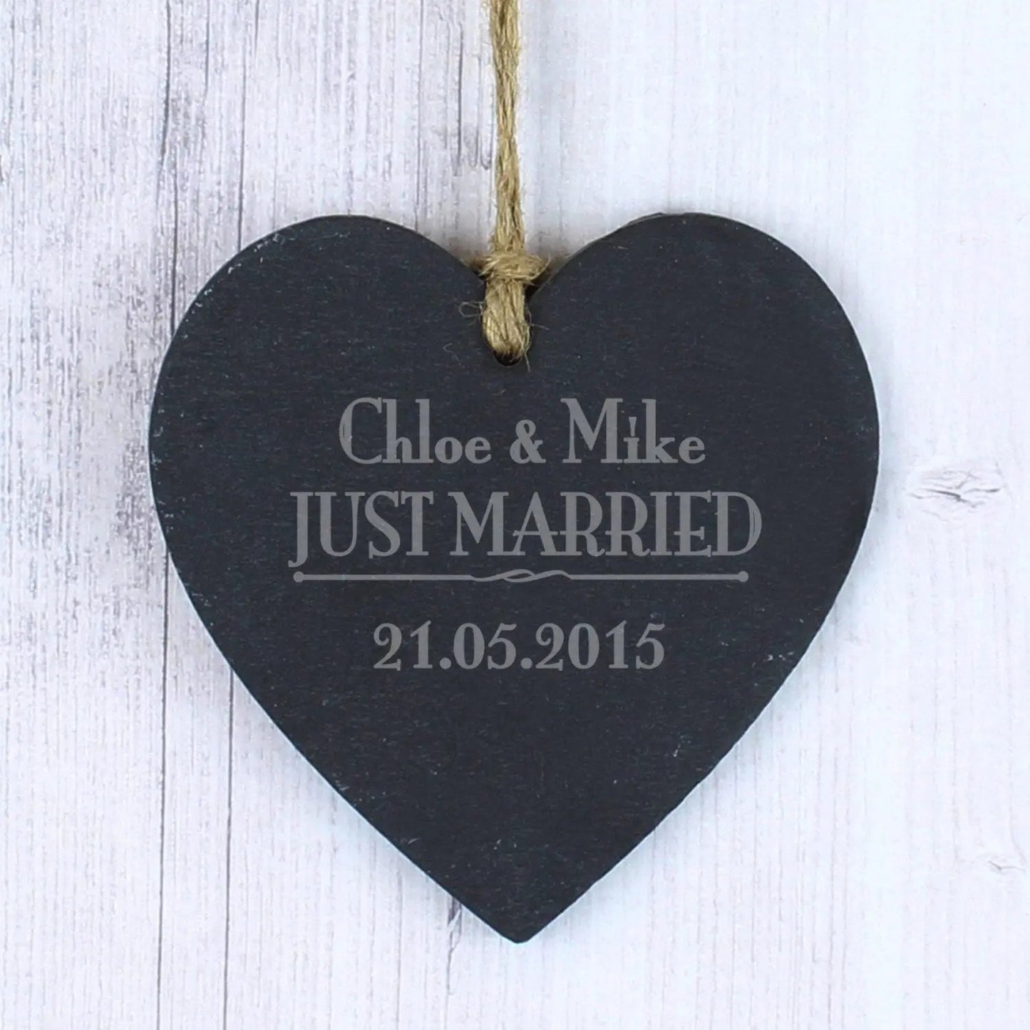 Personalised Just Married... Slate Heart Decoration: 1 - Decorations By Gift Moments