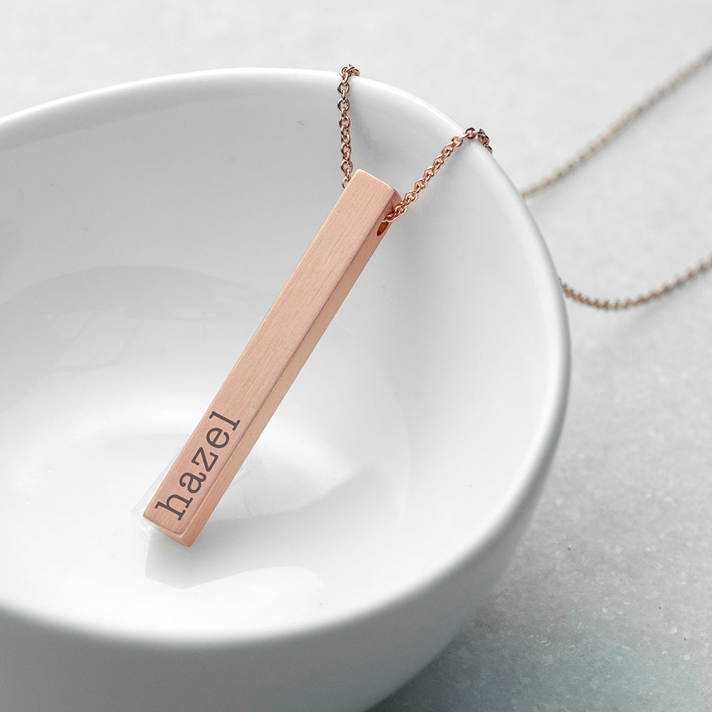 Personalised Matt Vertical Bar Necklaces: 2 - Rose Gold - Necklaces By Gift Moments