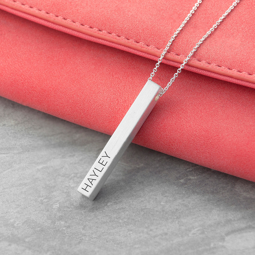 Personalised Matt Vertical Bar Necklaces: 4 - Silver - Necklaces By Gift Moments