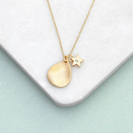 Personalised Matte Star and Drop Necklace: 4 - Gold - Necklaces By Gift Moments