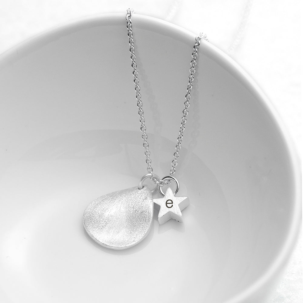 Personalised Matte Star and Drop Necklace: 2 - Silver - Necklaces By Gift Moments
