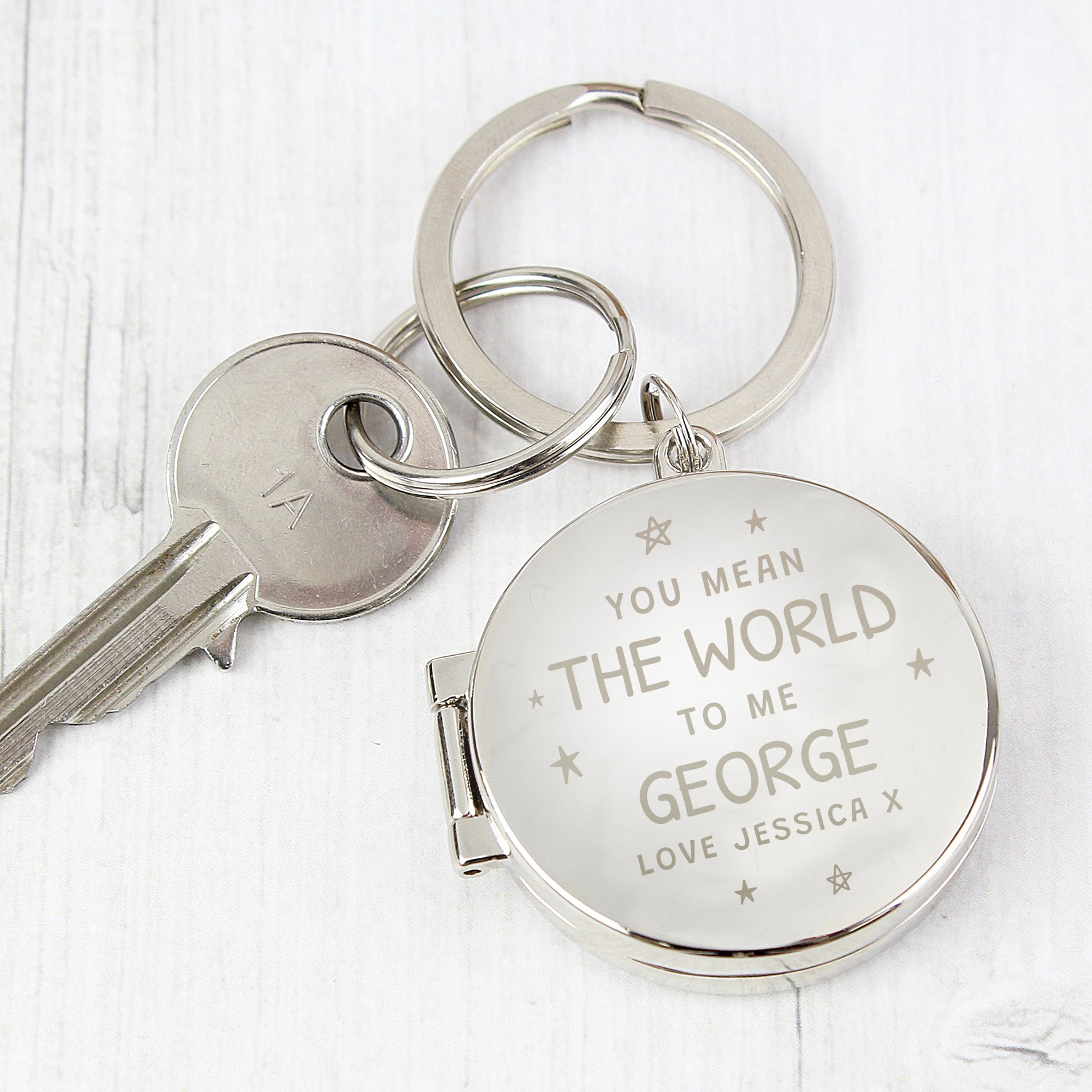 Personalised You Mean The World To Me Round Photo keyring: 4 - Keyrings By Gift Moments