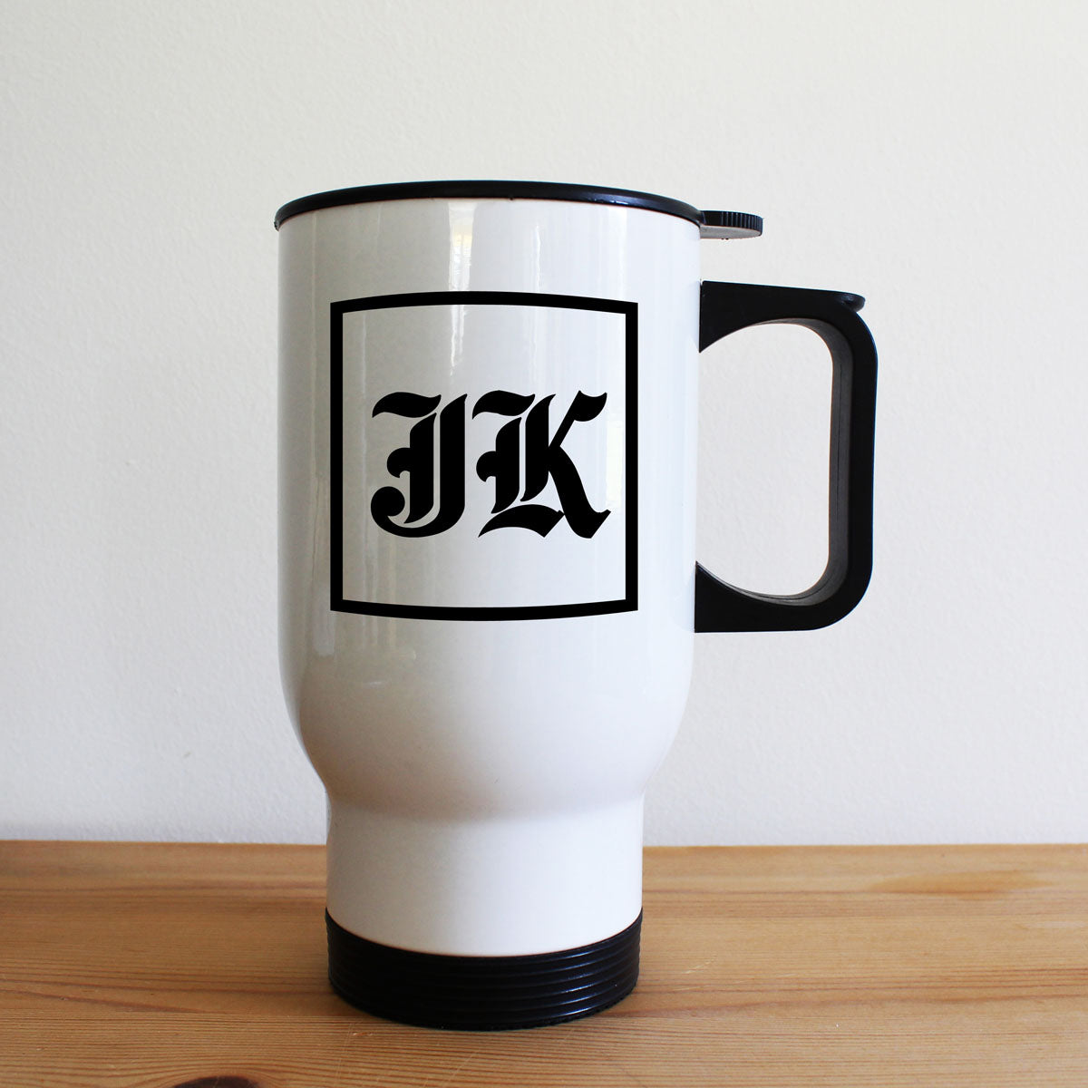 Personalised Medieval Initials White Travel Mug: 1 - Travel Mugs By Gift Moments