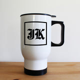 Personalised Medieval Initials White Travel Mug - Shop Travel Mugs At Gift Moments - 1