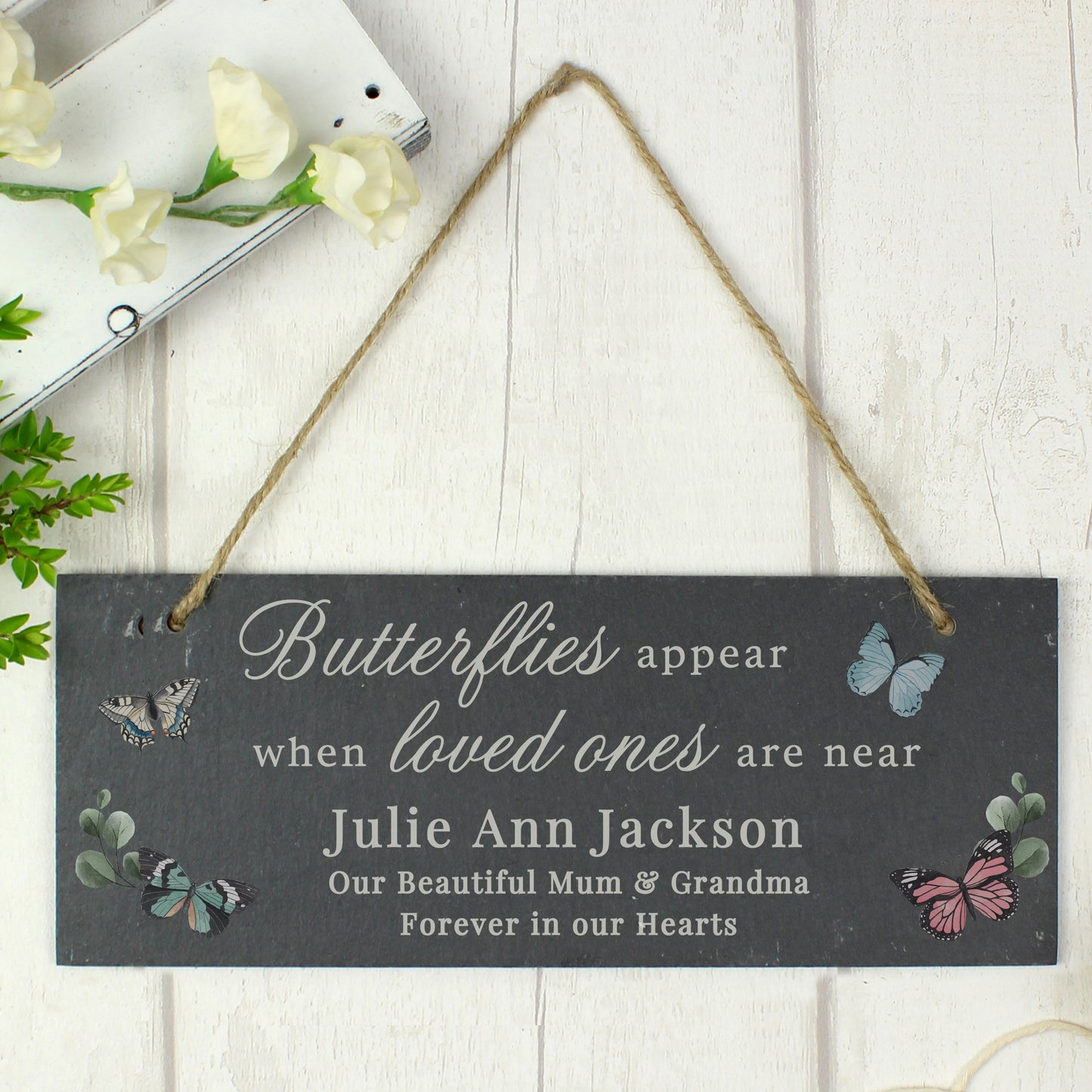 Personalised Memorial Butterflies Appear Slate Hanging Ornament: 3 - Signs & Plaques By Gift Moments