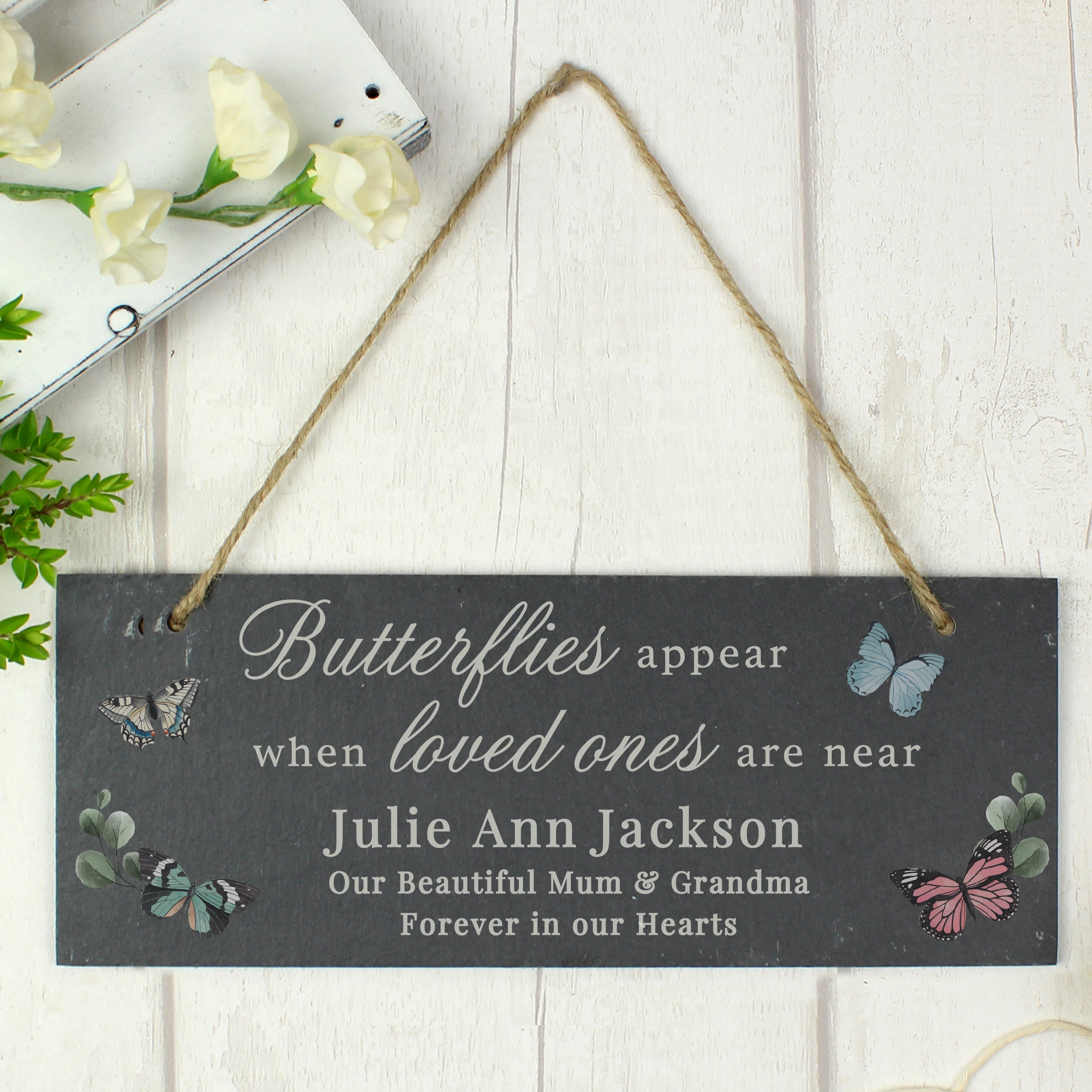 Personalised Memorial Butterflies Appear Slate Hanging Ornament - Shop Signs & Plaques At Gift Moments - 3