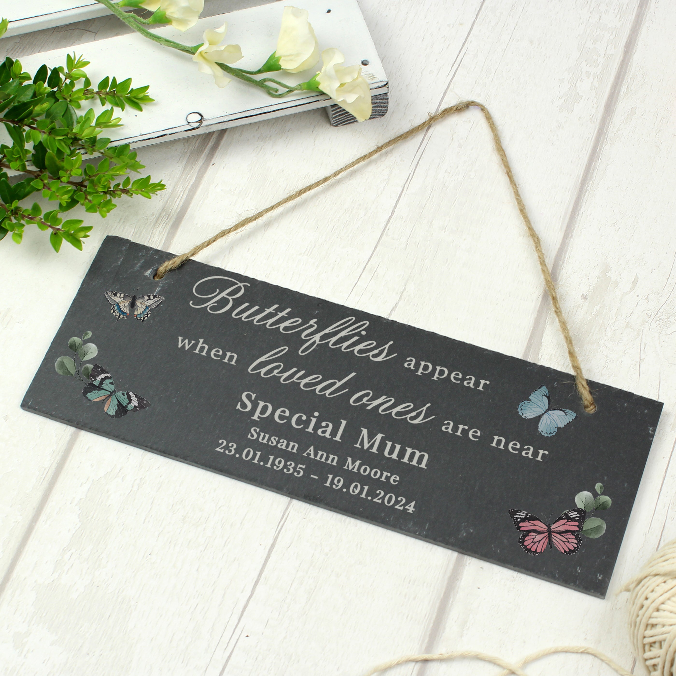 Personalised Memorial Butterflies Appear Slate Hanging Ornament - Shop Signs & Plaques At Gift Moments - 2