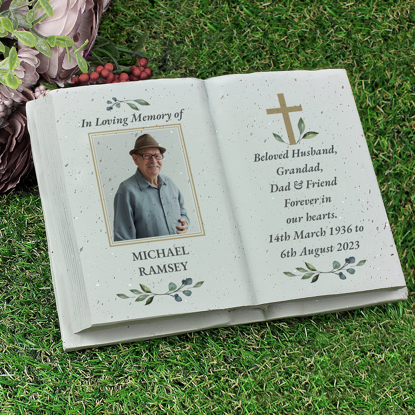 Personalised Memorial Cross Photo Upload Resin Book: 3 - Memorials By Gift Moments