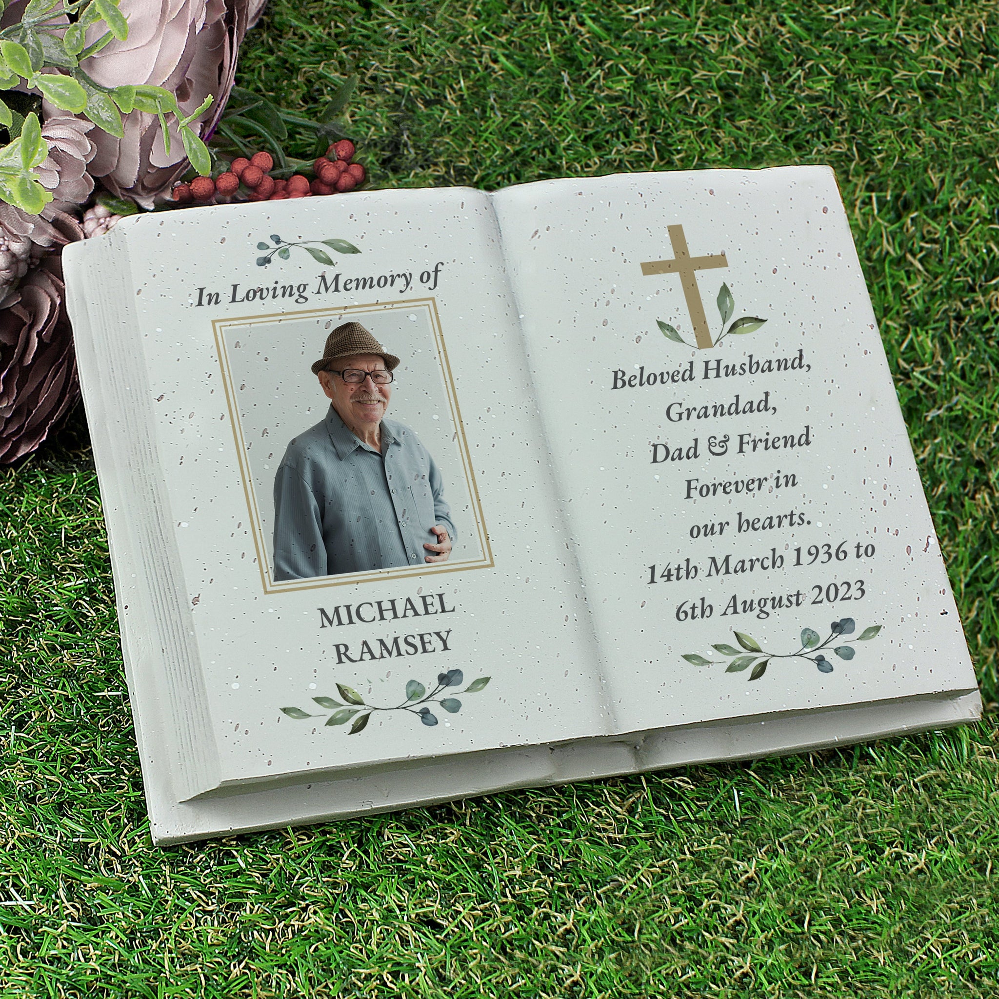 Personalised Memorial Cross Photo Upload Resin Book: 3 - Memorials By Gift Moments