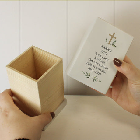 Personalised Memorial Cross Small Wooden Urn: 6 - Urns By Gift Moments
