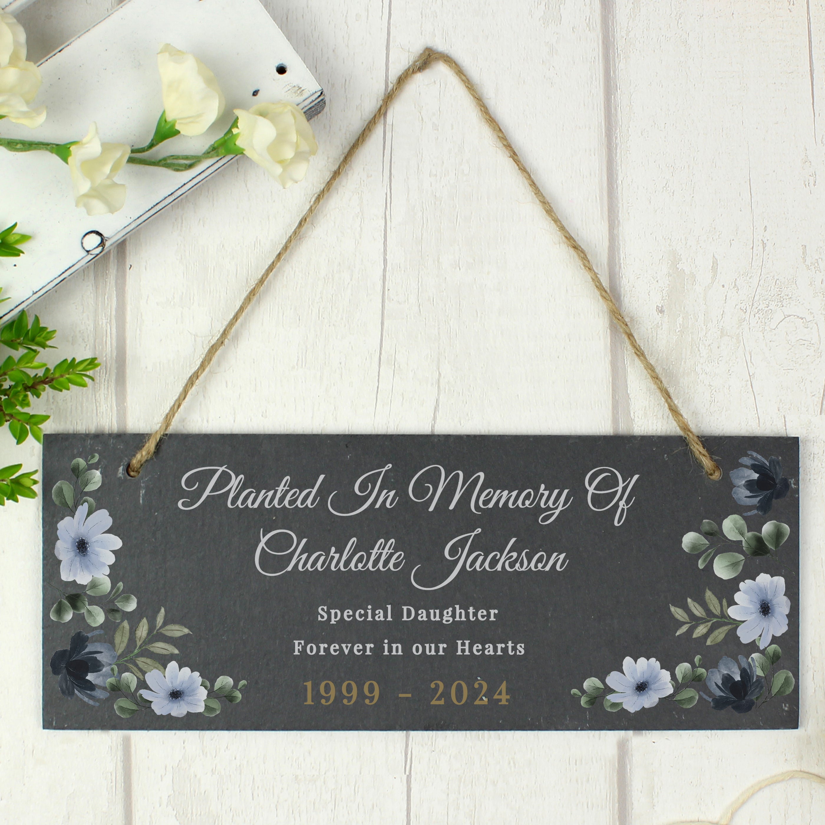 Personalised Memorial Floral Slate Hanging Ornament - Shop Signs & Plaques At Gift Moments - 3