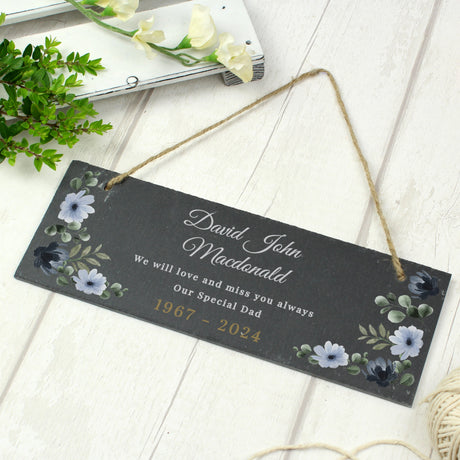 Personalised Memorial Floral Slate Hanging Ornament: 2 - Signs & Plaques By Gift Moments