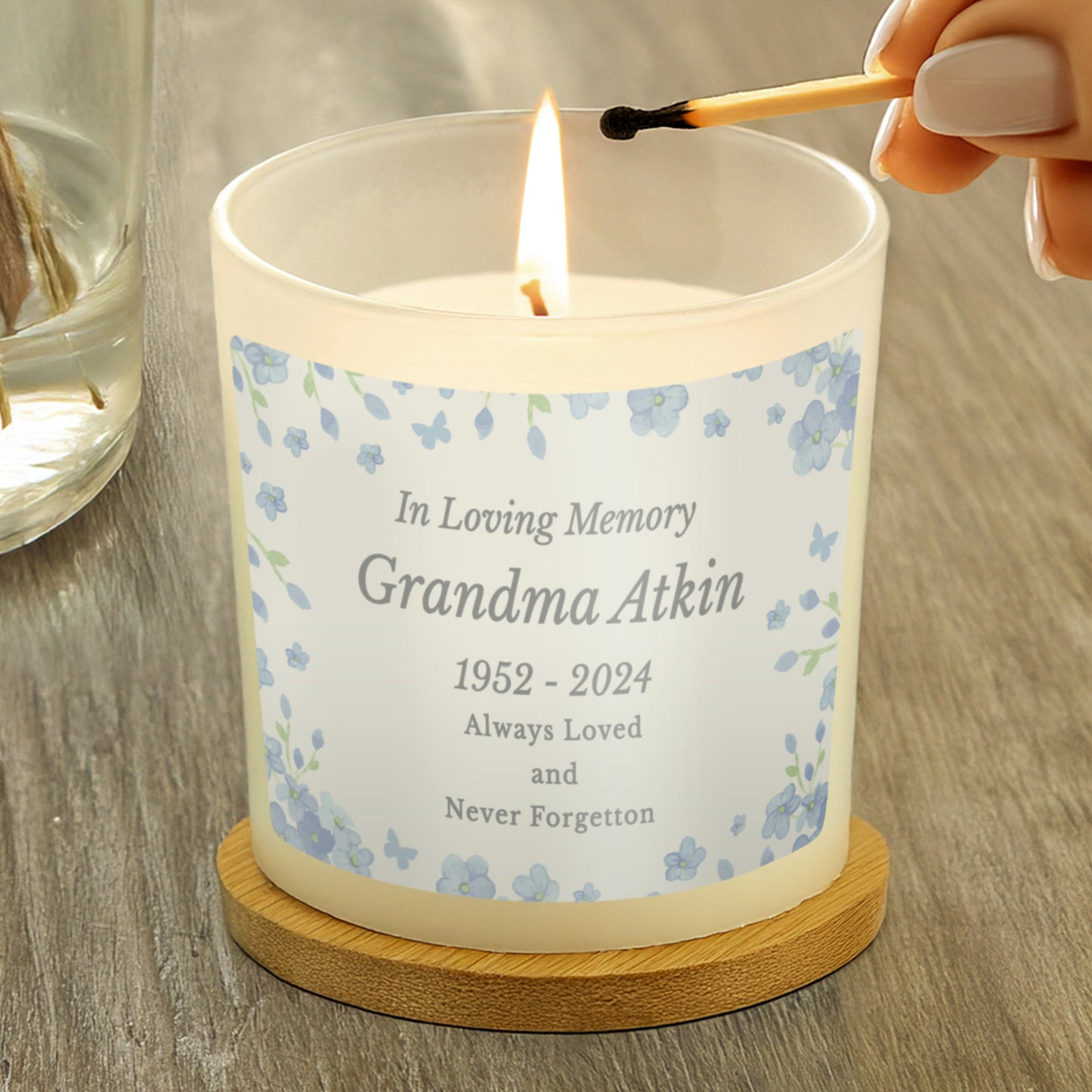 Personalised Memorial Forget Me Not Candle Jar: 3 - Candles By Gift Moments
