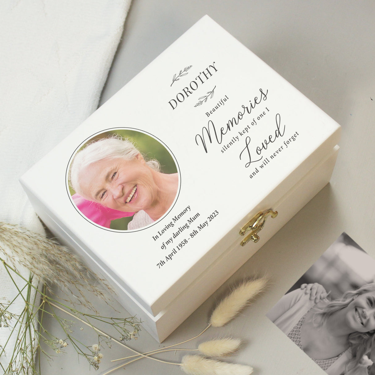 Personalised Memorial Photo Upload White Wooden Box: 2 - Keepsake Boxes By Gift Moments