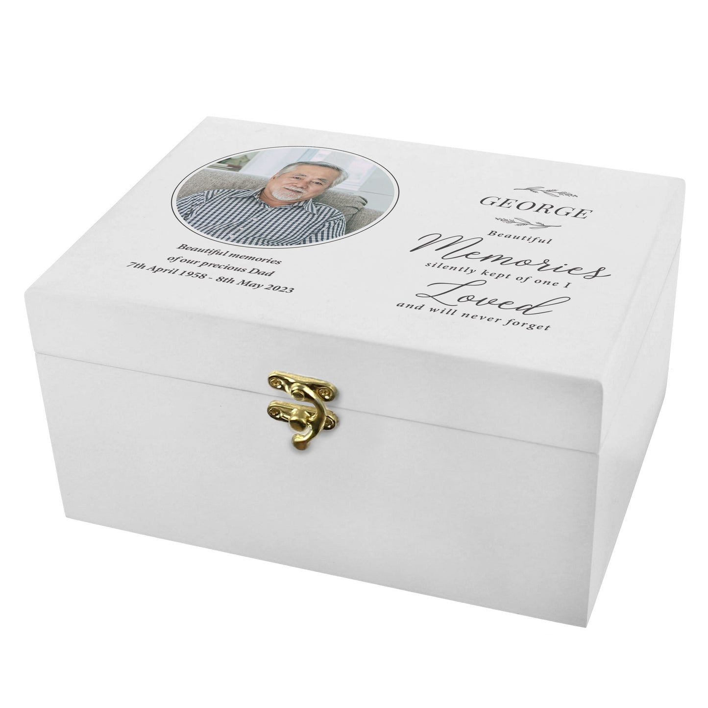 Personalised Memorial Photo Upload White Wooden Box: 5 - Keepsake Boxes By Gift Moments