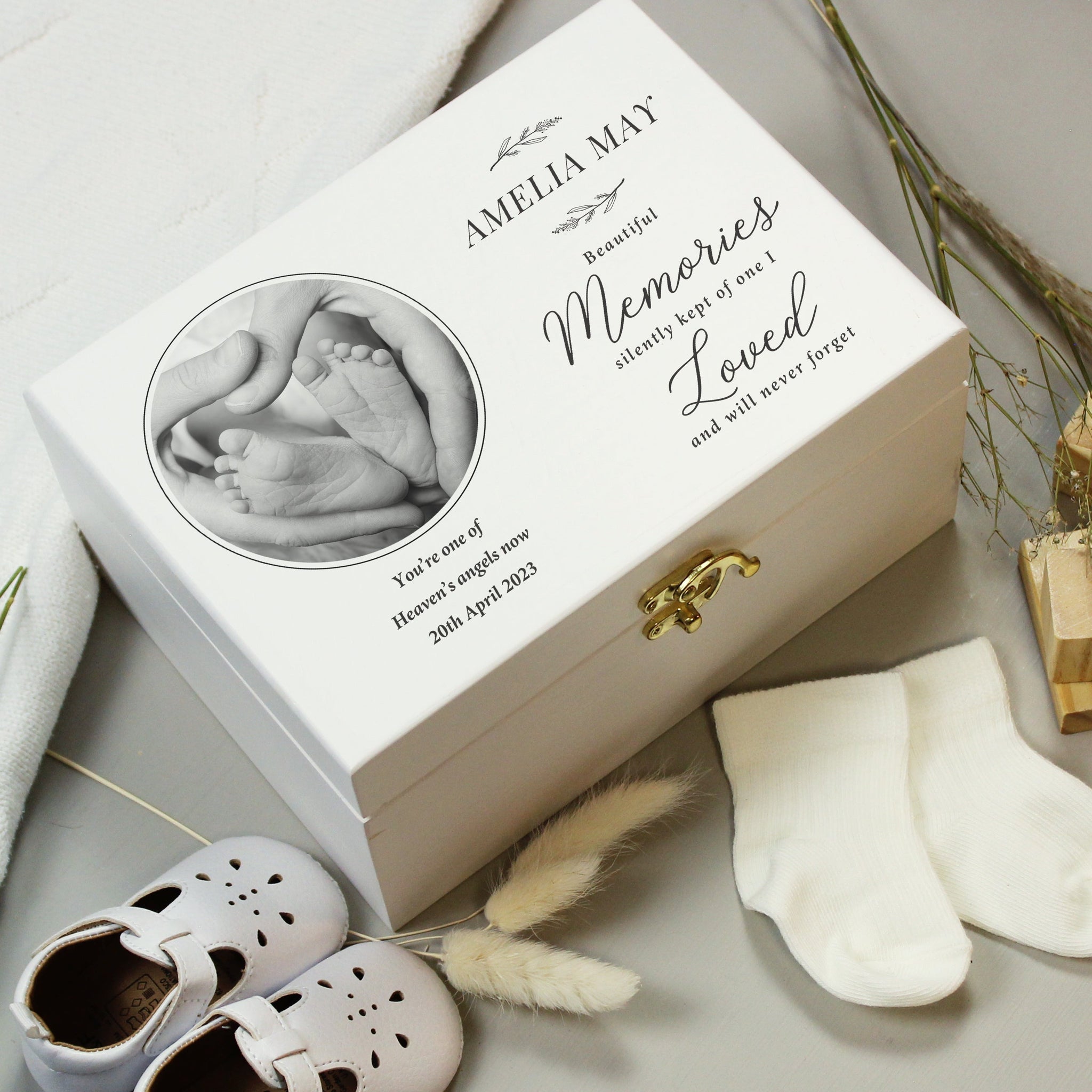 Personalised Memorial Photo Upload White Wooden Box: 3 - Keepsake Boxes By Gift Moments