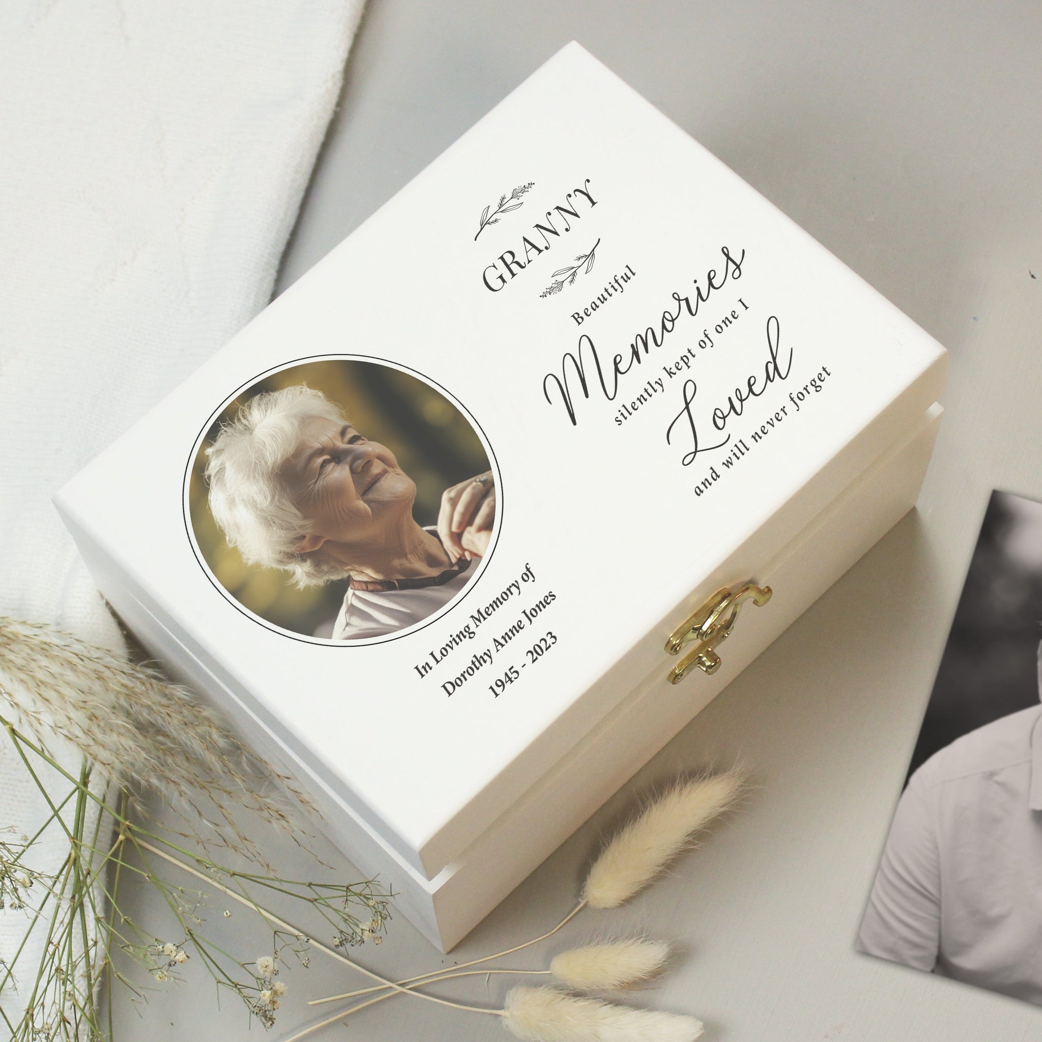 Personalised Memorial Photo Upload White Wooden Box: 6 - Keepsake Boxes By Gift Moments