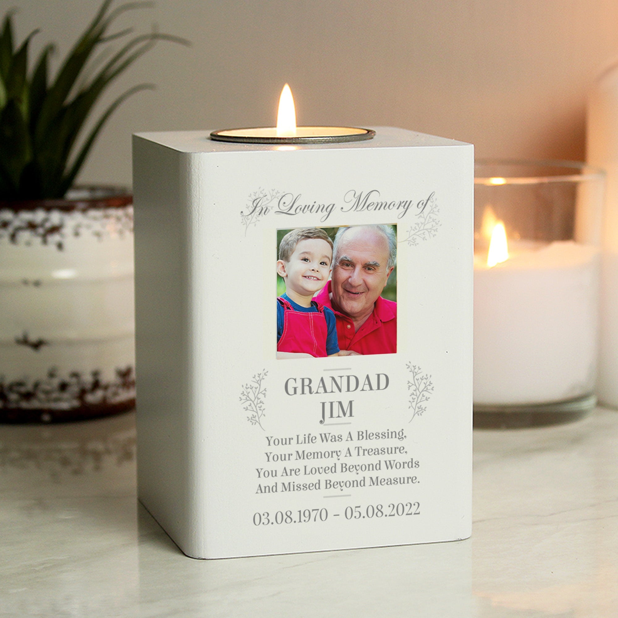 Personalised Memorial Photo Upload White Wooden Tealight Holder - Shop Candle Holders At Gift Moments - 3