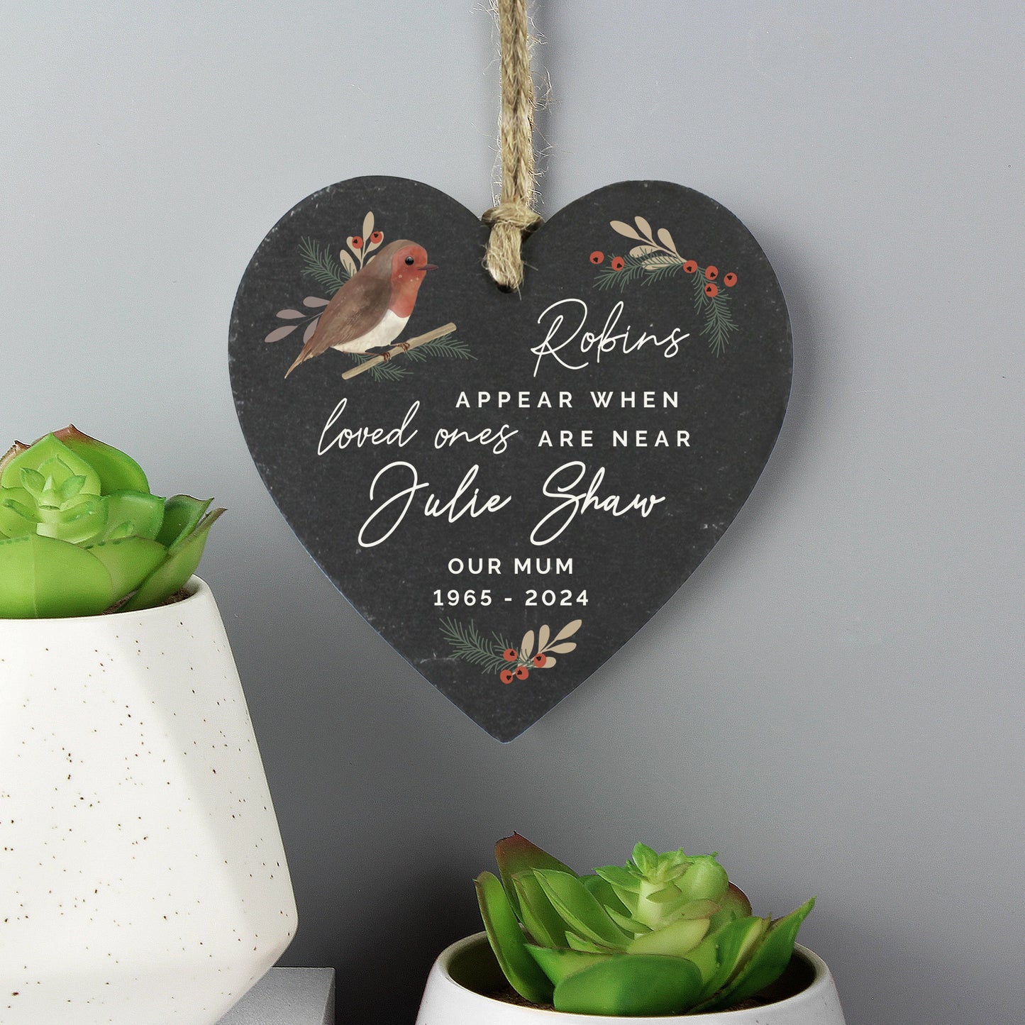 Personalised Memorial Robins Appear Slate Heart: 1 - Decorations By Gift Moments