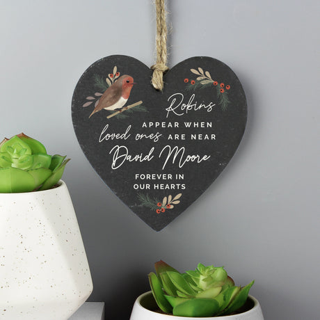 Personalised Memorial Robins Appear Slate Heart: 3 - Decorations By Gift Moments