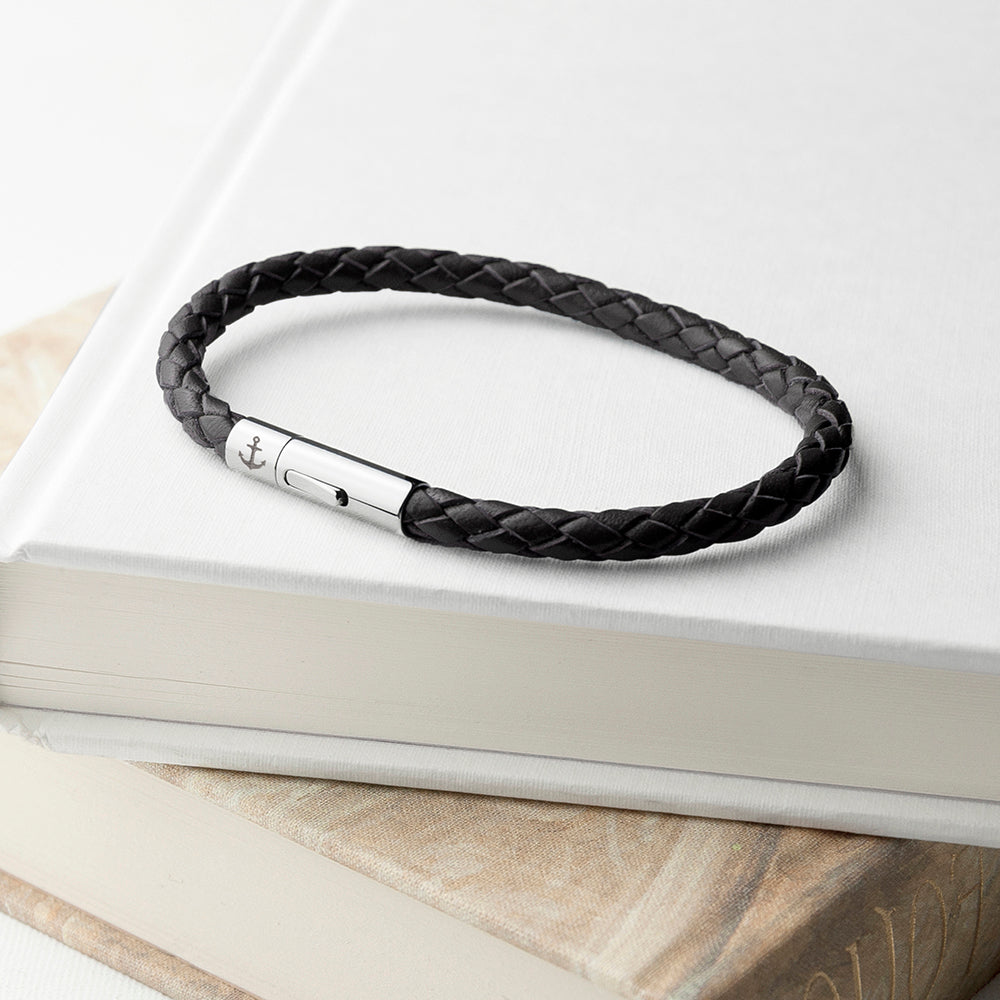 Personalised Men’s Anchor Capsule Leather Bracelets: 2 - Black - Bracelets By Gift Moments