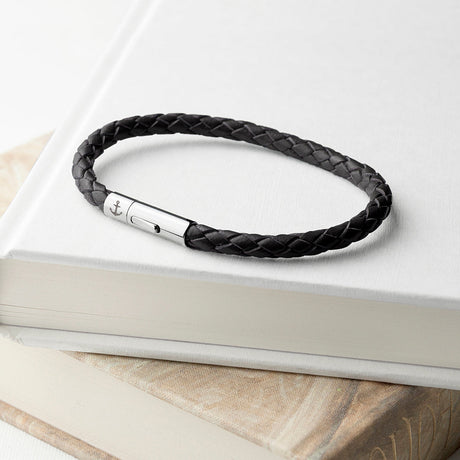 Personalised Men’s Anchor Capsule Leather Bracelets: 2 - Black - Bracelets By Gift Moments