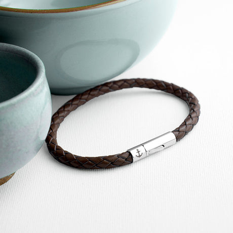 Personalised Men’s Anchor Capsule Leather Bracelets: 11 - Brown - Bracelets By Gift Moments