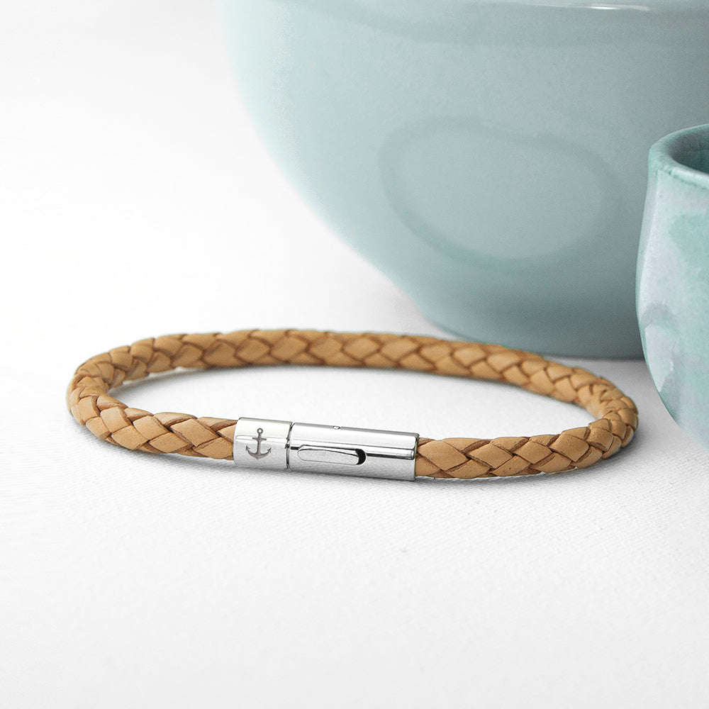 Personalised Men’s Anchor Capsule Leather Bracelets: 7 - Tan - Bracelets By Gift Moments