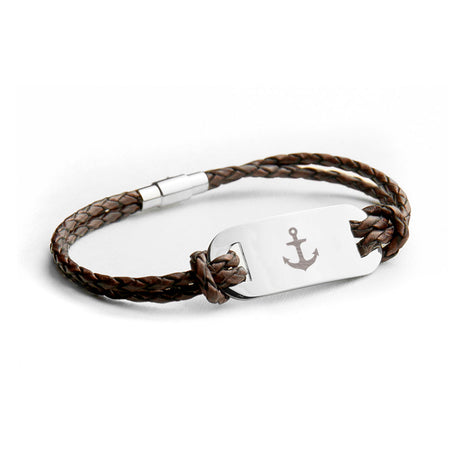 Personalised Men’s Anchor Statement Leather Bracelets: 7 - Bracelets By Gift Moments