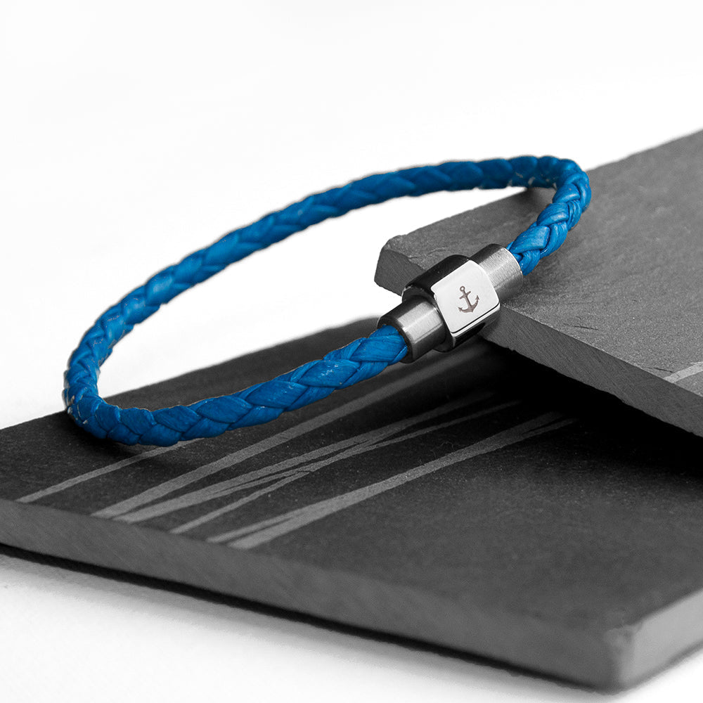Personalised Men’s Anchor Woven Leather Bracelets: 1 - Blue - Bracelets By Gift Moments