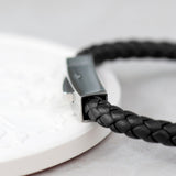 Personalised Men’s Black Leather Bracelet with Tube Clasp: 3 - Bracelets By Gift Moments