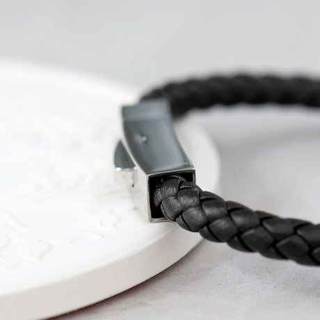 Personalised Men’s Black Leather Bracelet with Tube Clasp: 3 - Bracelets By Gift Moments