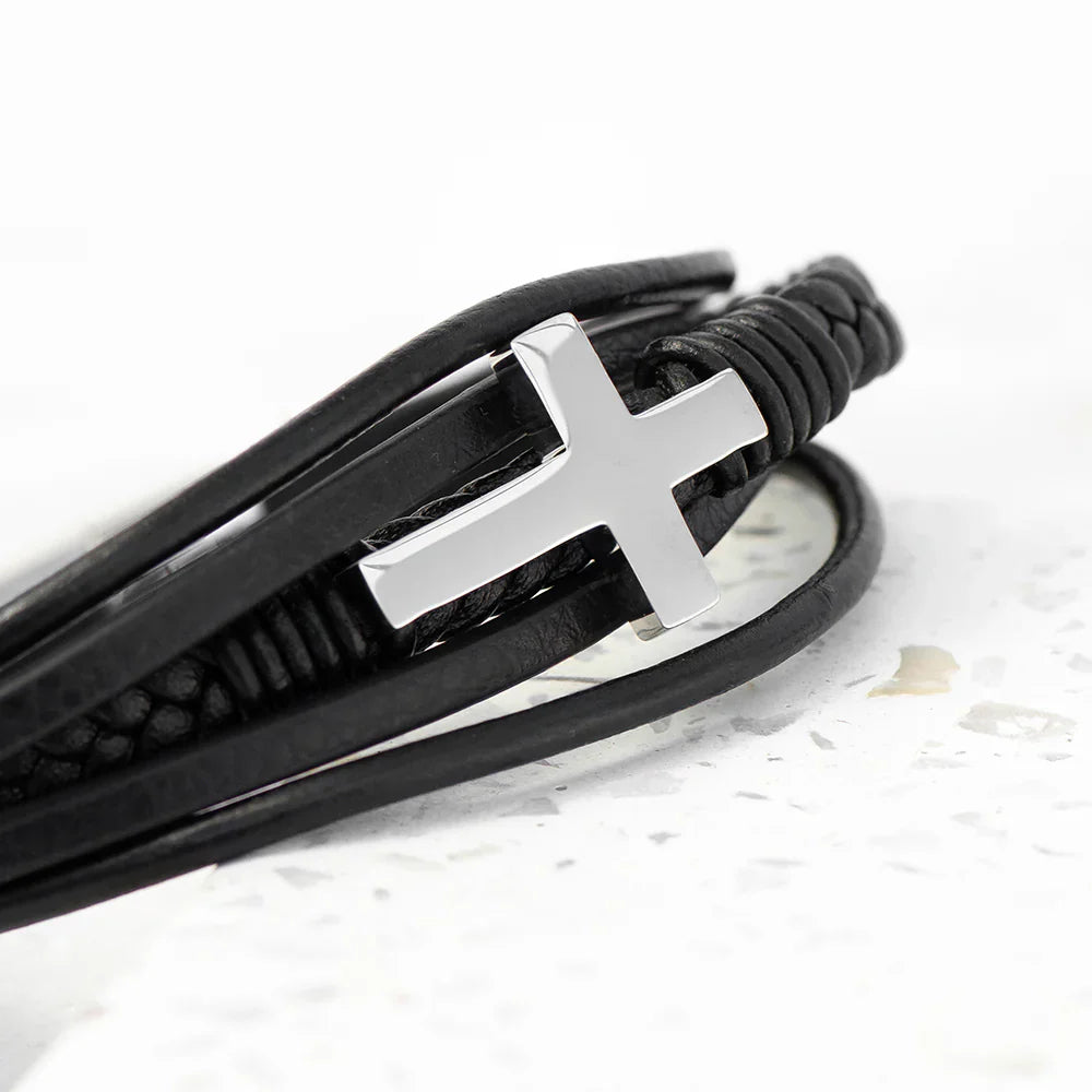 Personalised Men’s Black Leather Cross Stacked Bracelet: 5 - Bracelets By Gift Moments