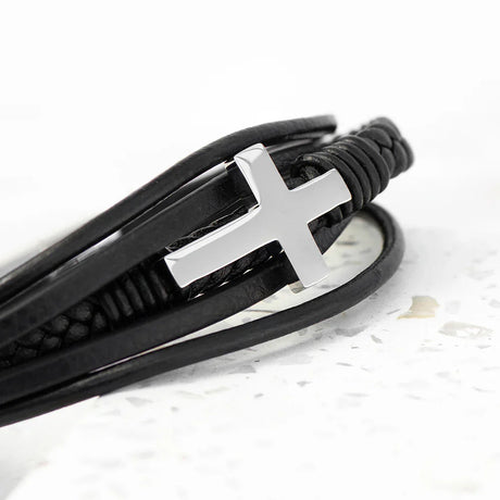 Personalised Men’s Black Leather Cross Stacked Bracelet: 5 - Bracelets By Gift Moments