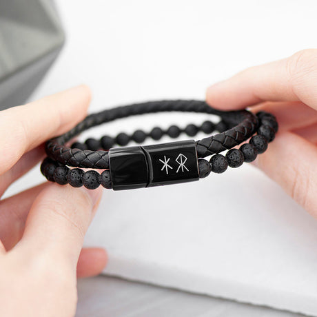 Personalised Men’s Black Rune Duo Bracelets: 6 - Strength and Courage - Bracelets By Gift Moments