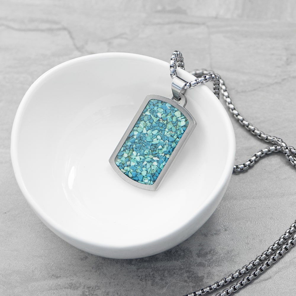 Personalised Men’s Blue Turquoise Dog Tag Necklace: 4 - Necklaces By Gift Moments