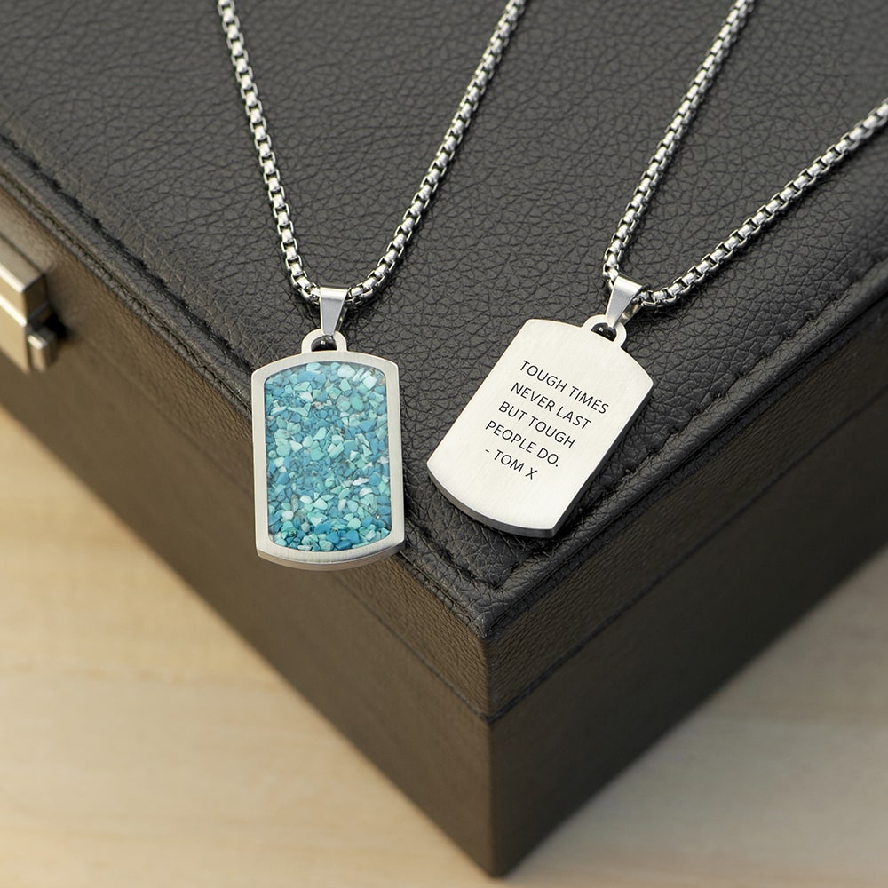 Personalised Men’s Blue Turquoise Dog Tag Necklace: 1 - Necklaces By Gift Moments
