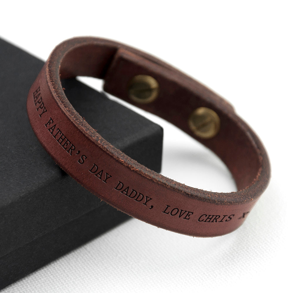 Personalised Men’s Brown Leather Bracelet: 1 - Bracelets By Gift Moments