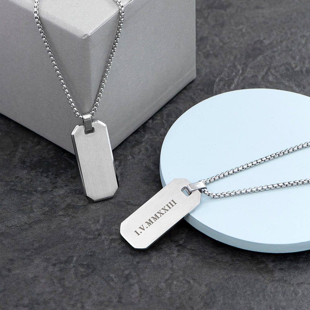 Personalised Men’s Brushed Steel Dog Tag Necklace: 2 - Necklaces By Gift Moments
