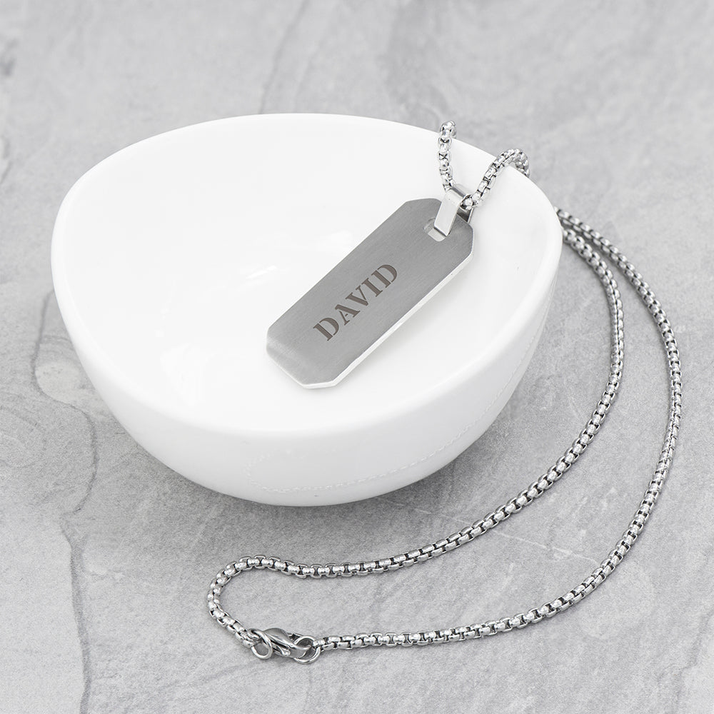 Personalised Men’s Brushed Steel Dog Tag Necklace: 4 - Necklaces By Gift Moments