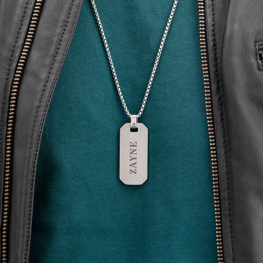 Personalised Men’s Brushed Steel Dog Tag Necklace: 8 - Necklaces By Gift Moments