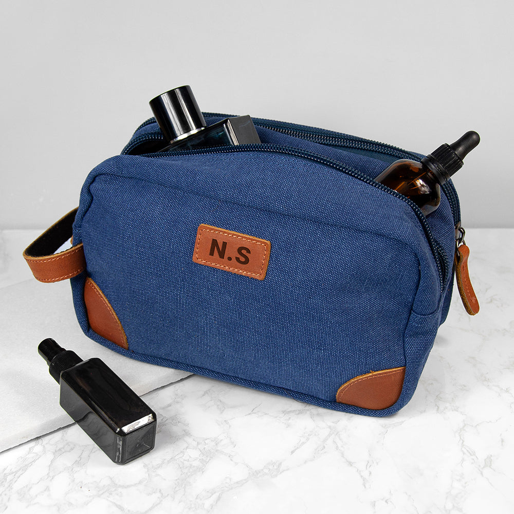 Personalised Men’s Deluxe Denim Wash Bags: 2 Blue Toiletry & Makeup Bags By Gift Moments