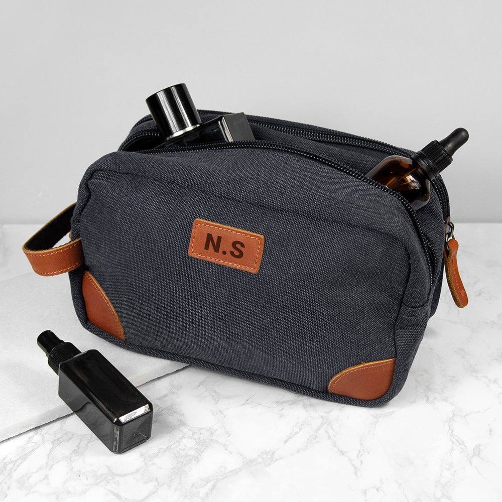 Personalised Men’s Deluxe Denim Wash Bags: 3 - Grey - Toiletry & Makeup Bags By Gift Moments