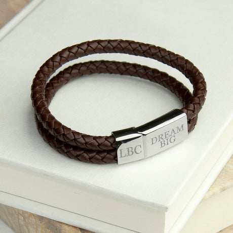 Personalised Men’s Dual Leather Woven Bracelets: 9 - Bracelets By Gift Moments