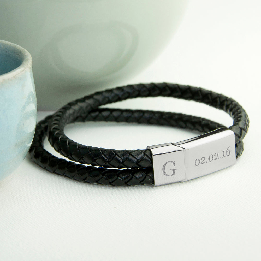 Personalised Men’s Dual Leather Woven Bracelets: 4 - Bracelets By Gift Moments