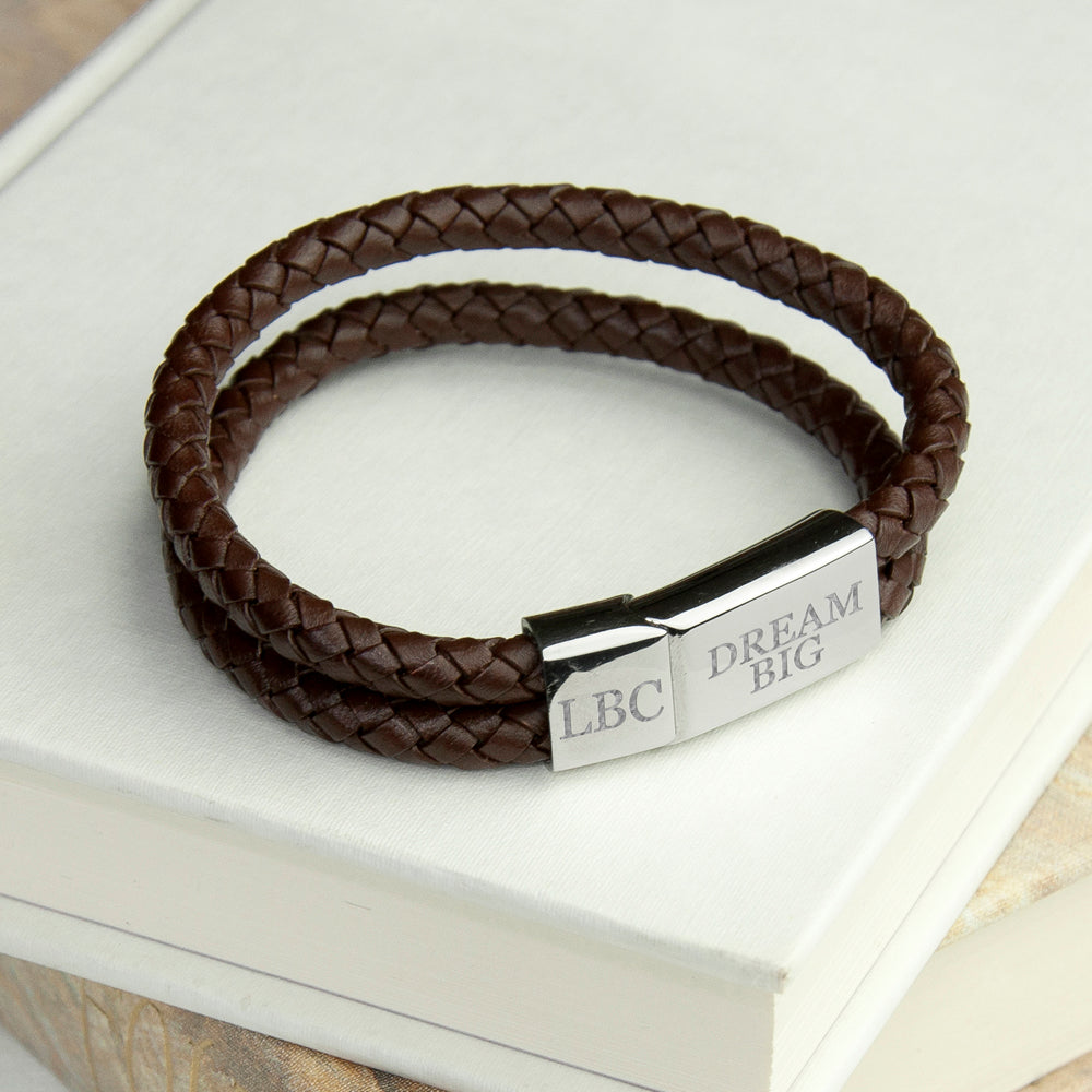 Personalised Men’s Dual Leather Woven Bracelets: 13 - Bracelets By Gift Moments