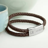 Personalised Men’s Dual Leather Woven Bracelets: 5 Brown Bracelets By Gift Moments